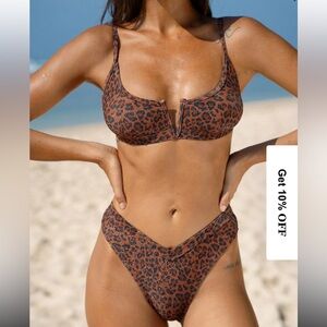 Leopard Print V Cut Lurex Bikini Bottom and Top